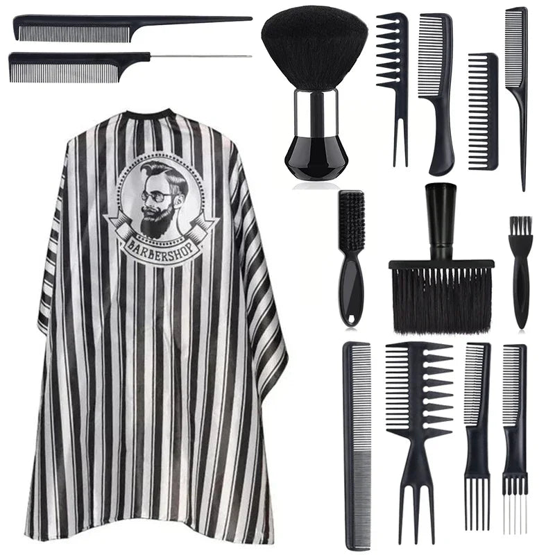 WANMEI Salon Barber Cloak Set Barber Stylist Cloak with Adjustable Buckle Neck Dust Removal Brush and Comb Barber Shop Tool