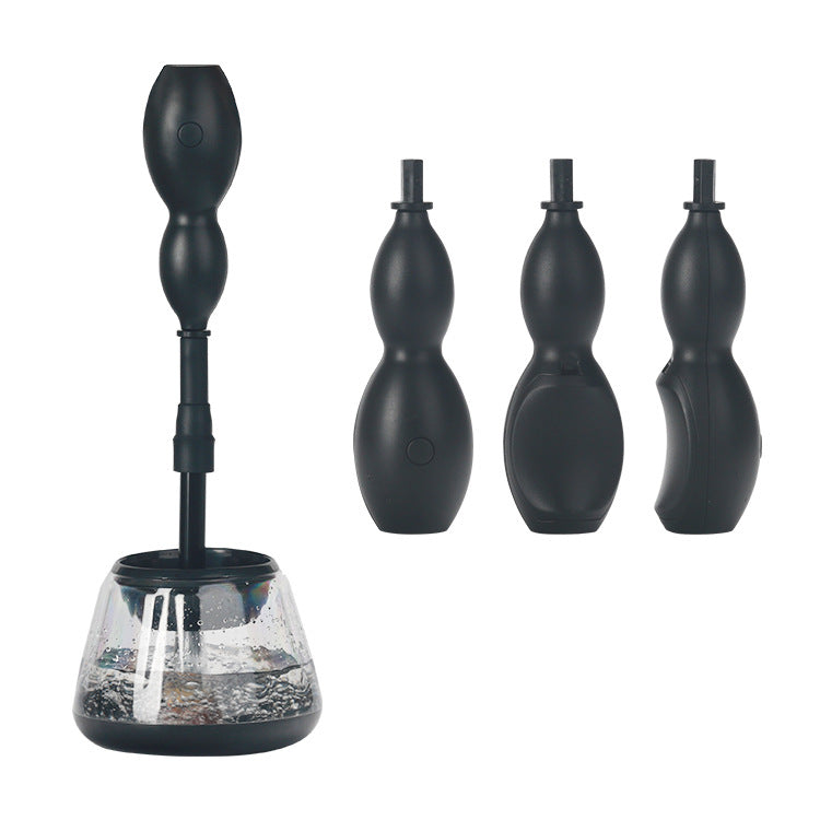 Electric Make-up Brush Cleaner shown with various brush sizes and utensils for efficient cleaning.