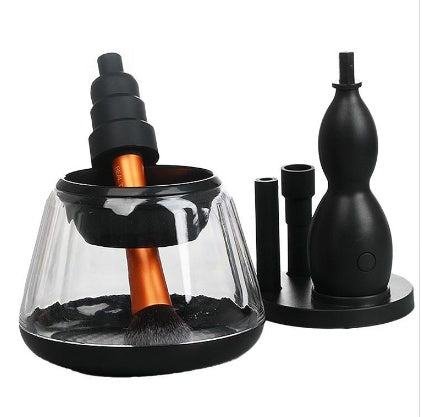 Electric Make-up Brush Cleaner shown with various brush sizes and utensils for efficient cleaning.