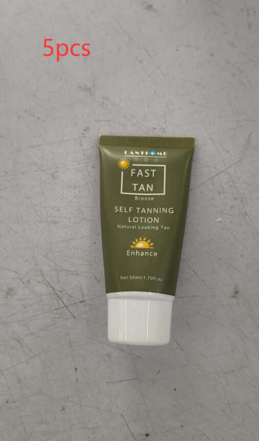 Tanning Cream Body Lotion in a tube, showing before and after results of self tanning on legs.