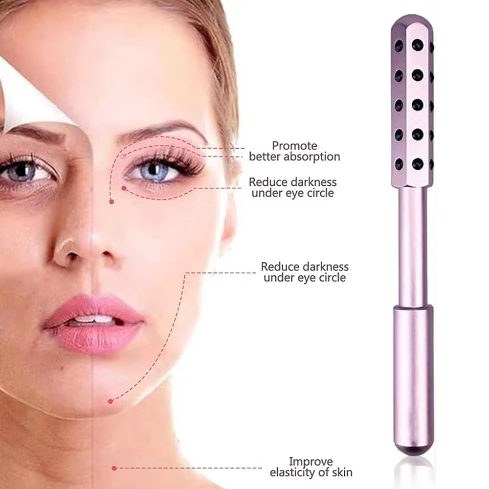 30 Germanium Beauty Stick Massage in use on facial skin, highlighting its massaging stones functionality.