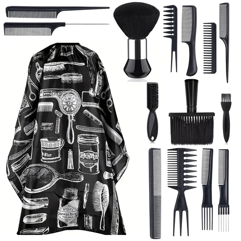 WANMEI Salon Barber Cloak Set Barber Stylist Cloak with Adjustable Buckle Neck Dust Removal Brush and Comb Barber Shop Tool