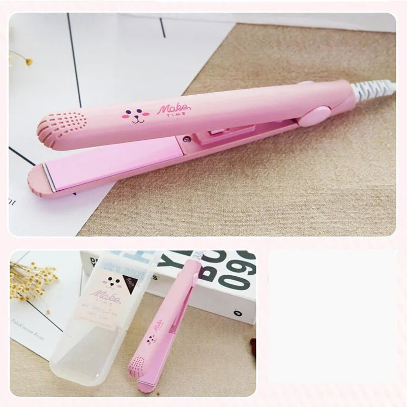 Hair Straightener Flat Iron 2 in 1 Mini Bangs Hair Straightener Beauty Flat Iron Heating Curler Ceramic Tourmaline Plate