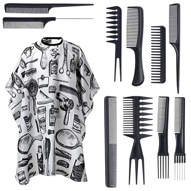 WANMEI Salon Barber Cloak Set Barber Stylist Cloak with Adjustable Buckle Neck Dust Removal Brush and Comb Barber Shop Tool
