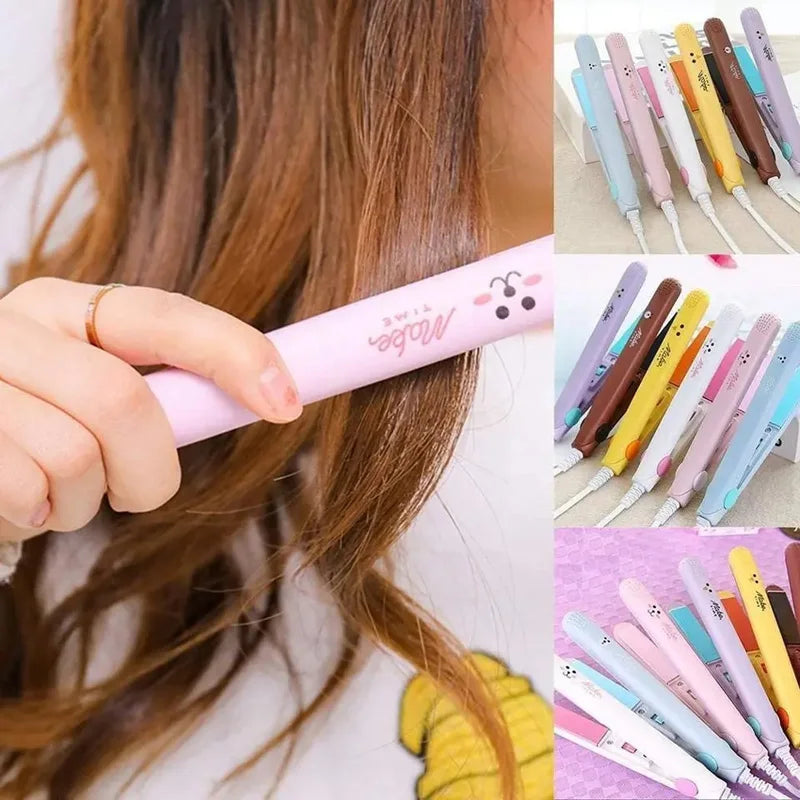 Hair Straightener Flat Iron 2 in 1 Mini Bangs Hair Straightener Beauty Flat Iron Heating Curler Ceramic Tourmaline Plate