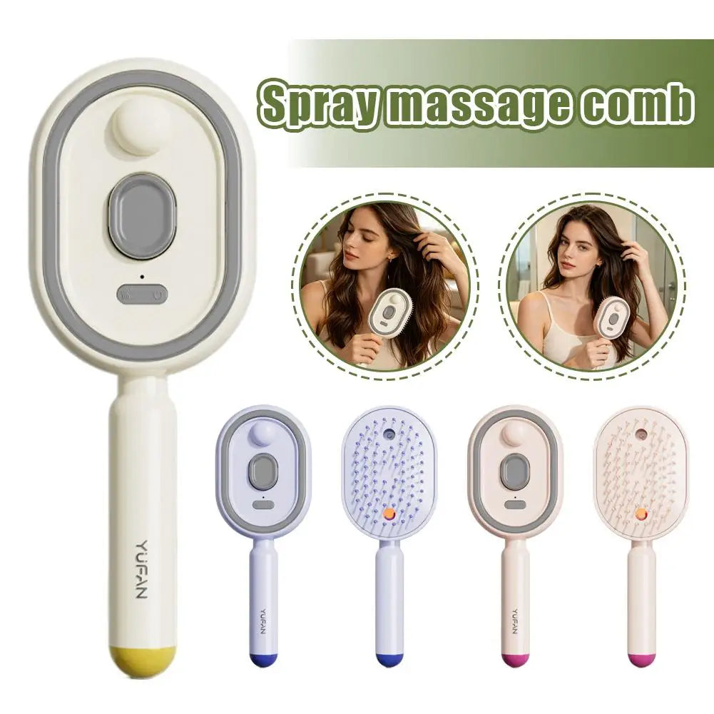 Electric Essential Oil Spray Air Cushion Massage Comb 3-in-1 Rechargeable Steam Hair Brush Anti-Tangle Frizzy Air Cushion Comb