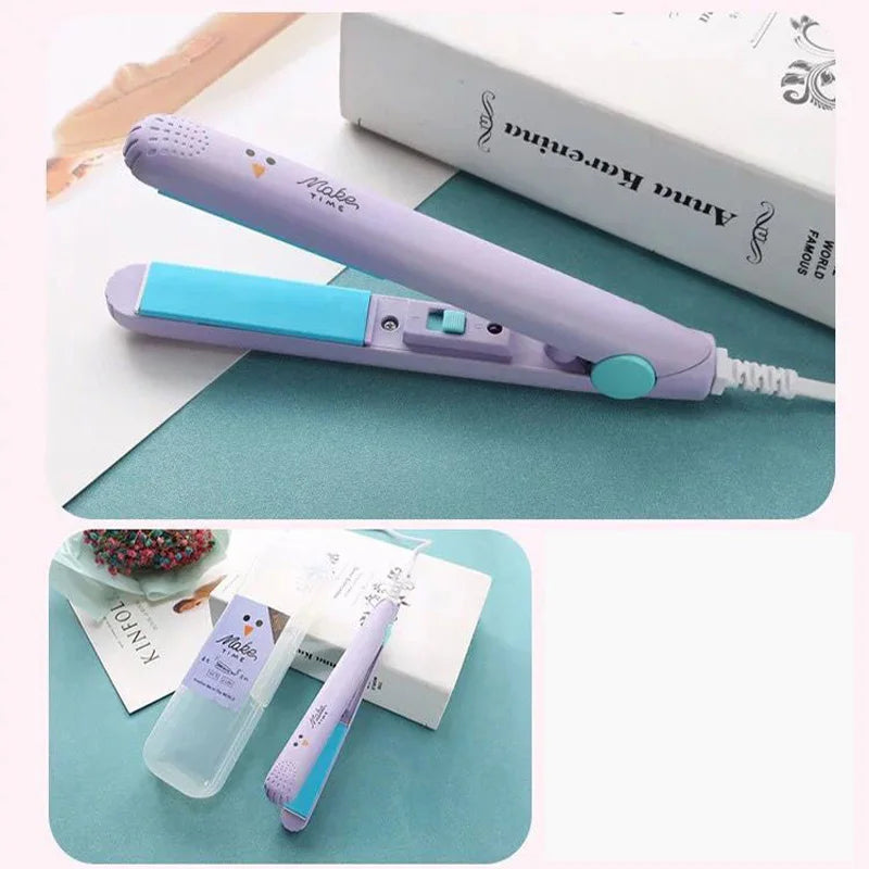 Hair Straightener Flat Iron 2 in 1 Mini Bangs Hair Straightener Beauty Flat Iron Heating Curler Ceramic Tourmaline Plate