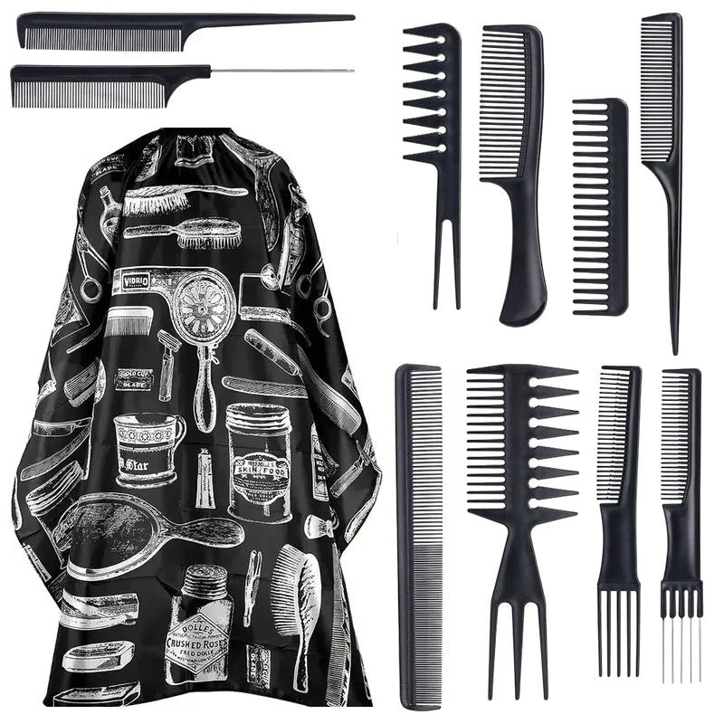 WANMEI Salon Barber Cloak Set Barber Stylist Cloak with Adjustable Buckle Neck Dust Removal Brush and Comb Barber Shop Tool