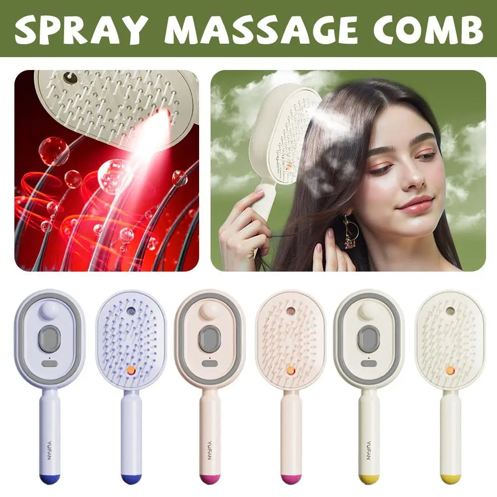 Electric Essential Oil Spray Air Cushion Massage Comb 3-in-1 Rechargeable Steam Hair Brush Anti-Tangle Frizzy Air Cushion Comb