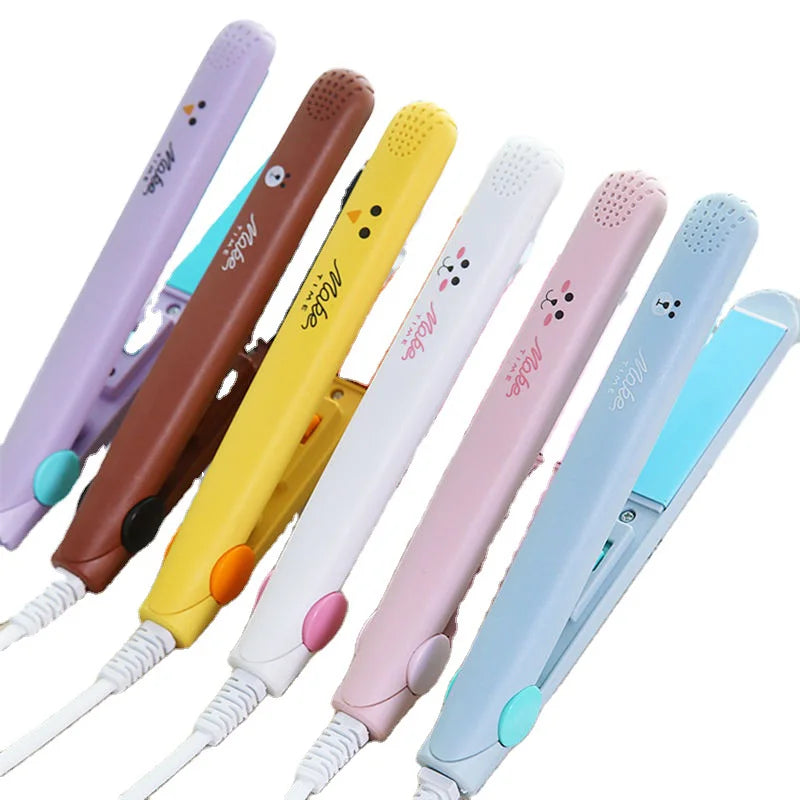 Hair Straightener Flat Iron 2 in 1 Mini Bangs Hair Straightener Beauty Flat Iron Heating Curler Ceramic Tourmaline Plate