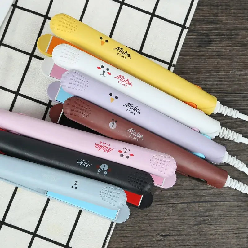 Hair Straightener Flat Iron 2 in 1 Mini Bangs Hair Straightener Beauty Flat Iron Heating Curler Ceramic Tourmaline Plate