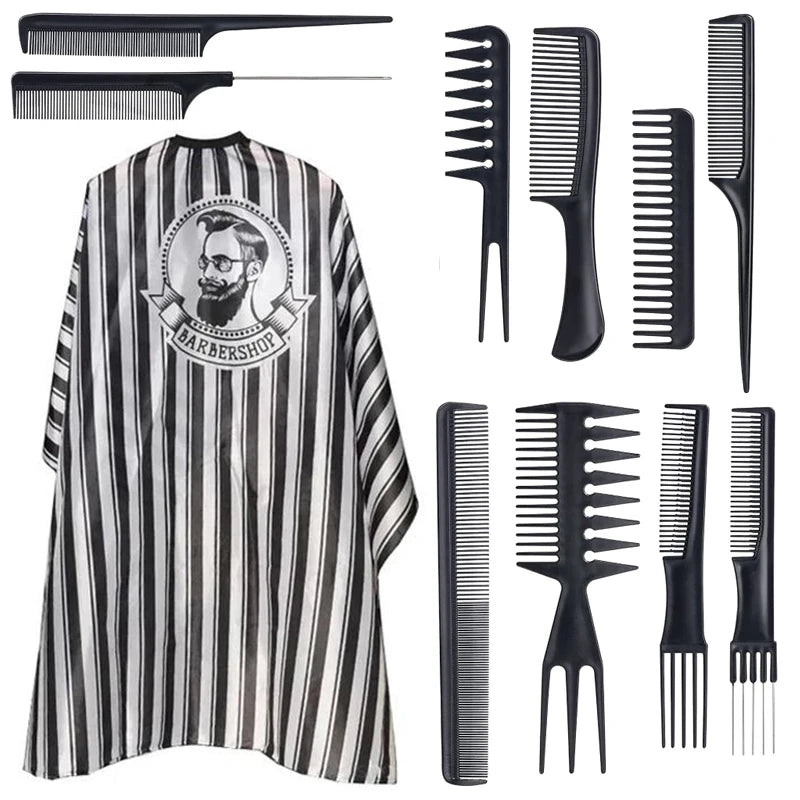 WANMEI Salon Barber Cloak Set Barber Stylist Cloak with Adjustable Buckle Neck Dust Removal Brush and Comb Barber Shop Tool