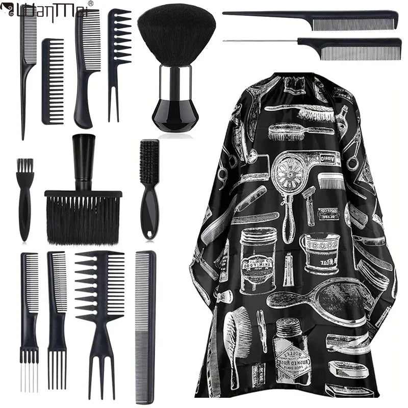 WANMEI Salon Barber Cloak Set Barber Stylist Cloak with Adjustable Buckle Neck Dust Removal Brush and Comb Barber Shop Tool