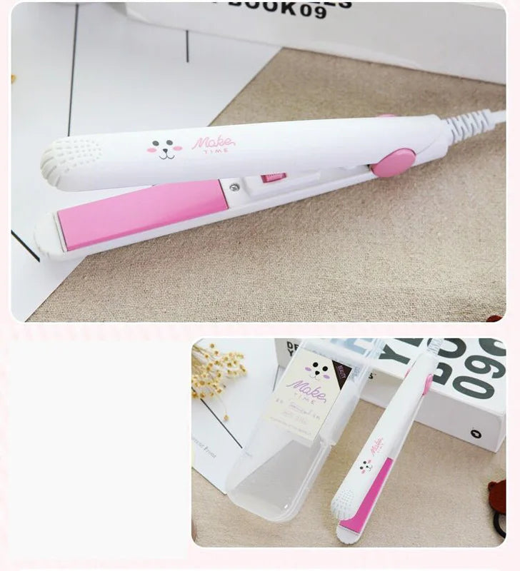 Hair Straightener Flat Iron 2 in 1 Mini Bangs Hair Straightener Beauty Flat Iron Heating Curler Ceramic Tourmaline Plate