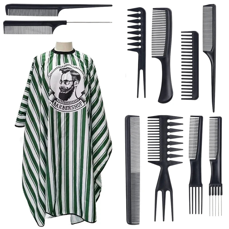 WANMEI Salon Barber Cloak Set Barber Stylist Cloak with Adjustable Buckle Neck Dust Removal Brush and Comb Barber Shop Tool