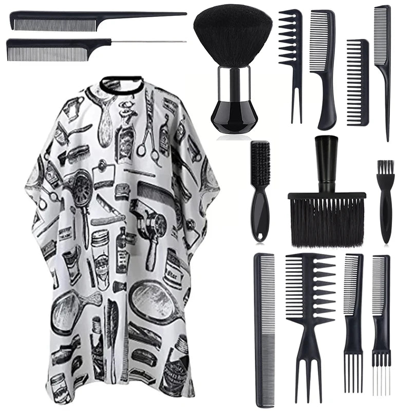 WANMEI Salon Barber Cloak Set Barber Stylist Cloak with Adjustable Buckle Neck Dust Removal Brush and Comb Barber Shop Tool