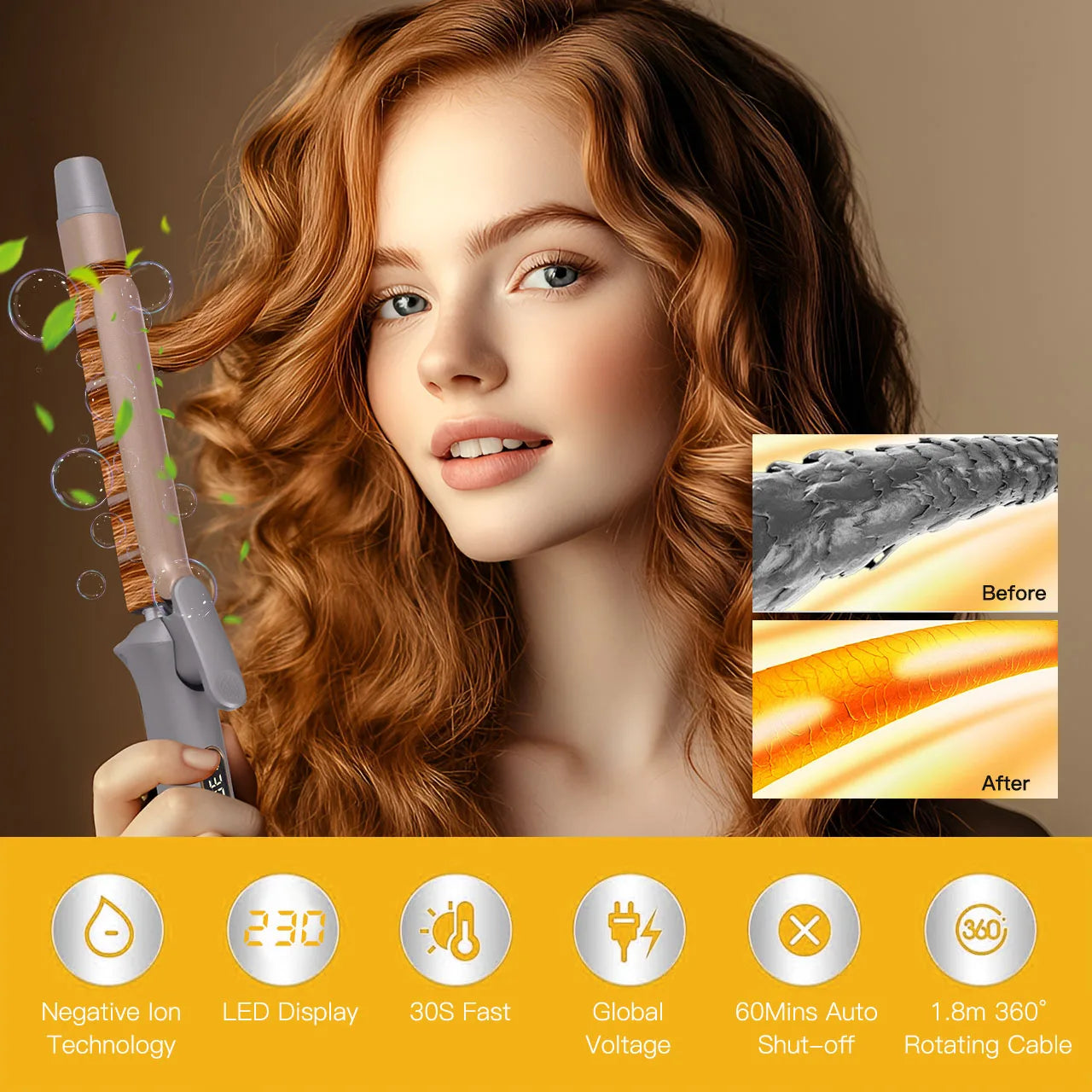 Hatteker 25mm Hair Curler Large Volume Negative Ion Electricperm for Bangs Durable Styling Tool Non-Damaging to Hair US