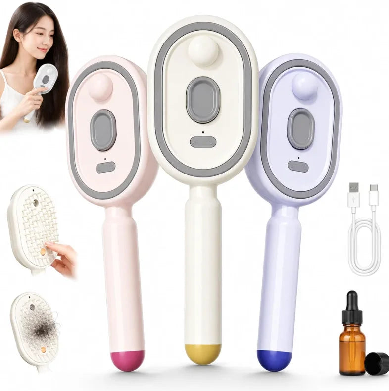 Electric Essential Oil Spray Air Cushion Massage Comb 3-in-1 Rechargeable Steam Hair Brush Anti-Tangle Frizzy Air Cushion Comb