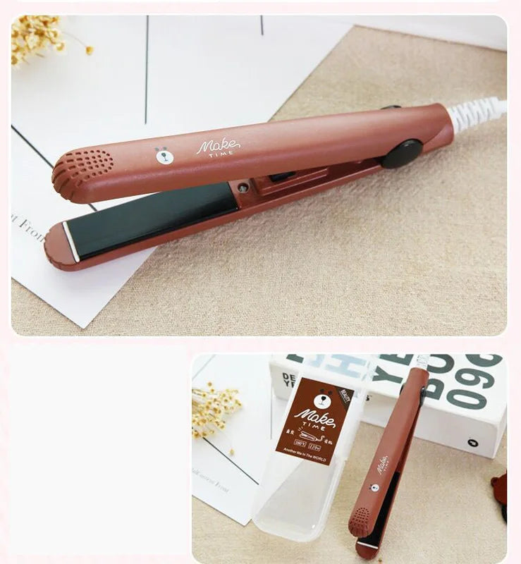Hair Straightener Flat Iron 2 in 1 Mini Bangs Hair Straightener Beauty Flat Iron Heating Curler Ceramic Tourmaline Plate
