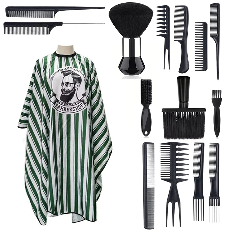 WANMEI Salon Barber Cloak Set Barber Stylist Cloak with Adjustable Buckle Neck Dust Removal Brush and Comb Barber Shop Tool