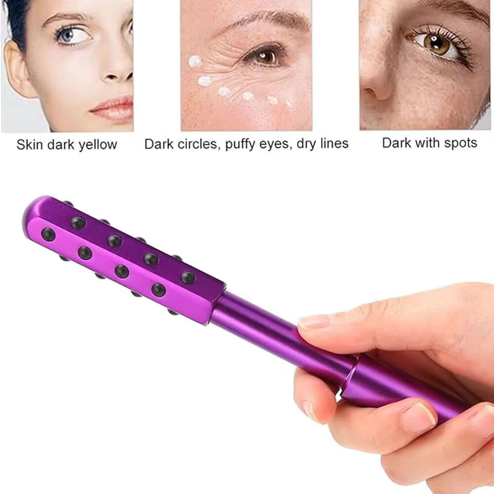 30 Germanium Beauty Stick Massage in use on facial skin, highlighting its massaging stones functionality.